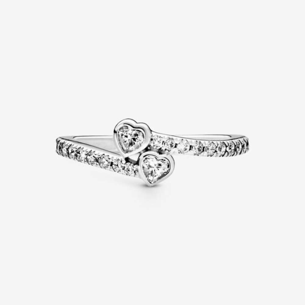 New in Box Pandora Two Sparkling Hearts Ring (Size 7)